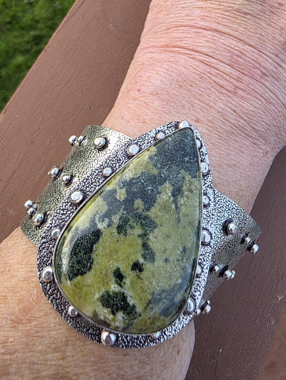Stichtite Gemstone Cuff Bracelet In 925 Srerling Silver (Adjustable)